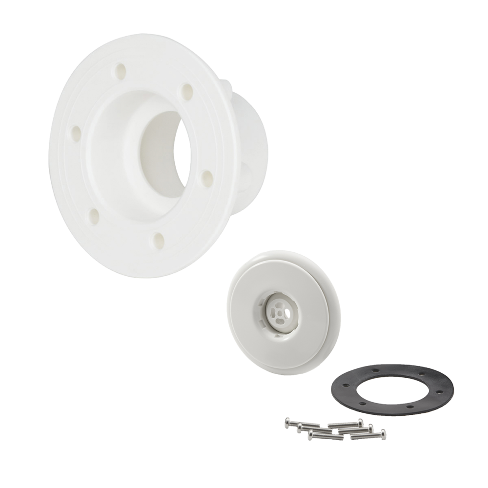 Einströmdüse Ocean®  kurze Ausführung, PT DIN Schraubenset selbstschneidend für Folien – und Stahlwandbecken, ABS weiß im Set